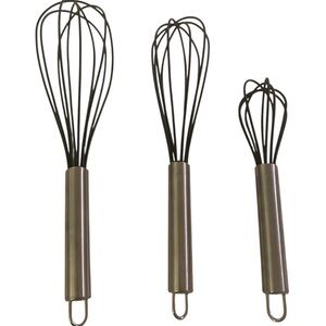 Whisk Set Of 3 Black 12” 10” 8” Silicone Unbranded